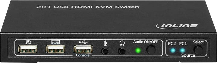 InLine 62602I KVM Desktop Switch, 2-fach, HDMI 4K2K, USB 2.0 Hub, mit Audio, schwarz