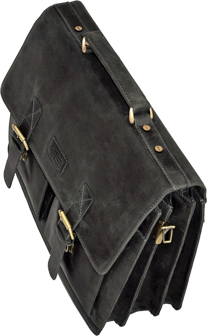 Menzo Aktentasche aus echten Leder, Laptoptasche bis zu 15 Zoll, Vintage Umhängetasche, Messenger ba