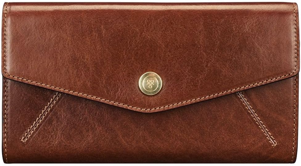Maxwell Scott Damen Leder Geldbörse mit Bügelverschluss Marcialla in Cognac Braun, Cognac Braun