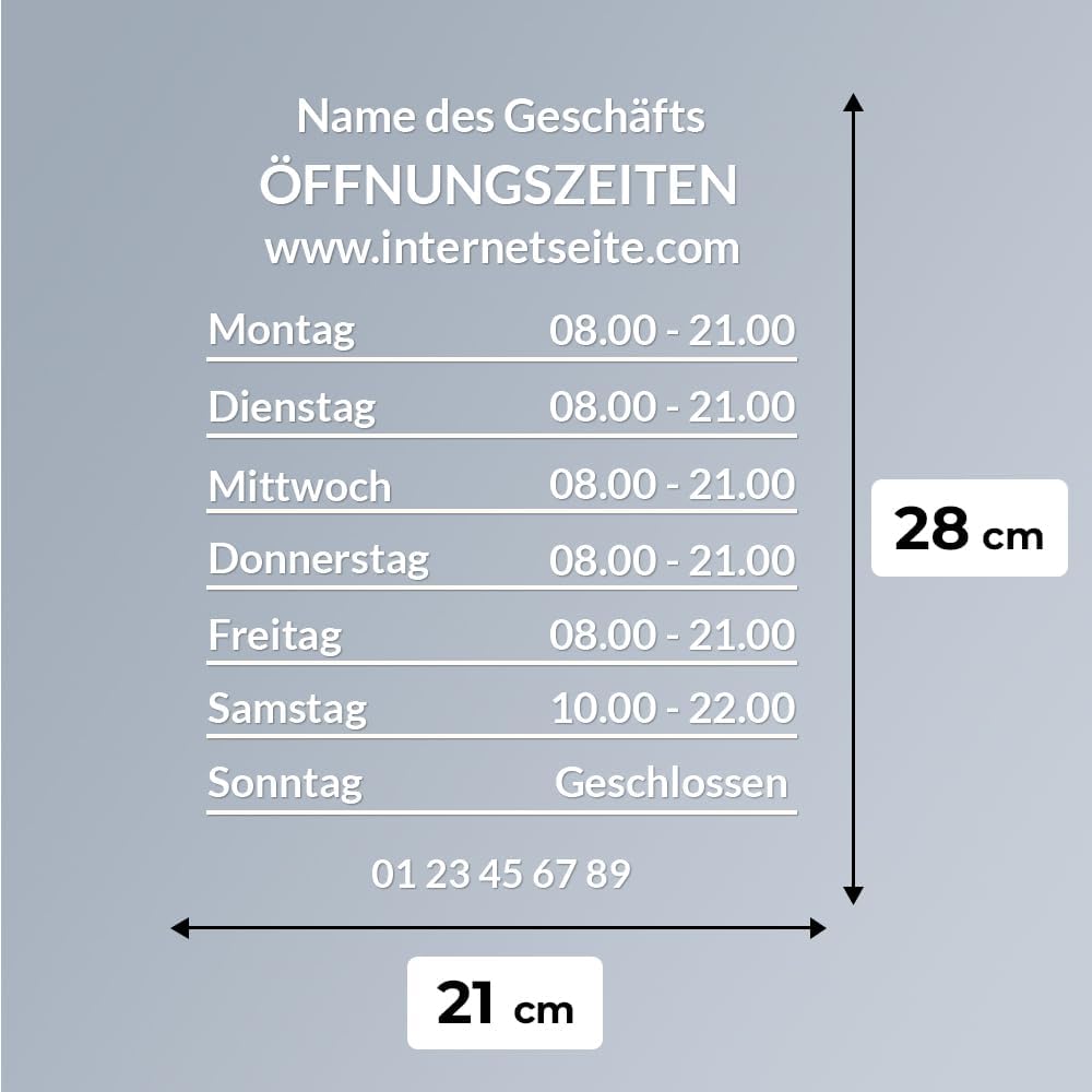 UTTSCHEID Aufkleber für Stundenpläne im Schaufenster, personalisierbar (Design 2), Design 2