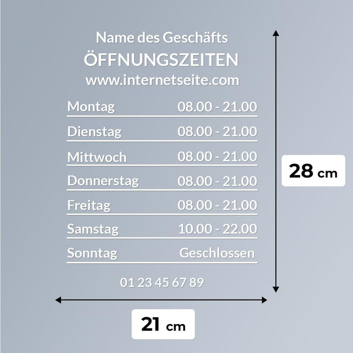 UTTSCHEID Aufkleber für Stundenpläne im Schaufenster, personalisierbar (Design 2), Design 2