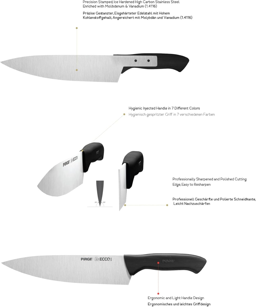 Pirge Ecco Metzgermesser 19 cm Schwarz Schlachtermesser - Fleischermesser - Stechmesser - Exzellente