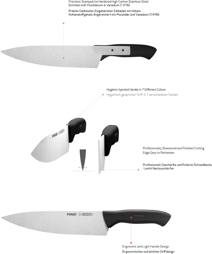 Pirge Ecco Metzgermesser 19 cm Schwarz Schlachtermesser - Fleischermesser - Stechmesser - Exzellente