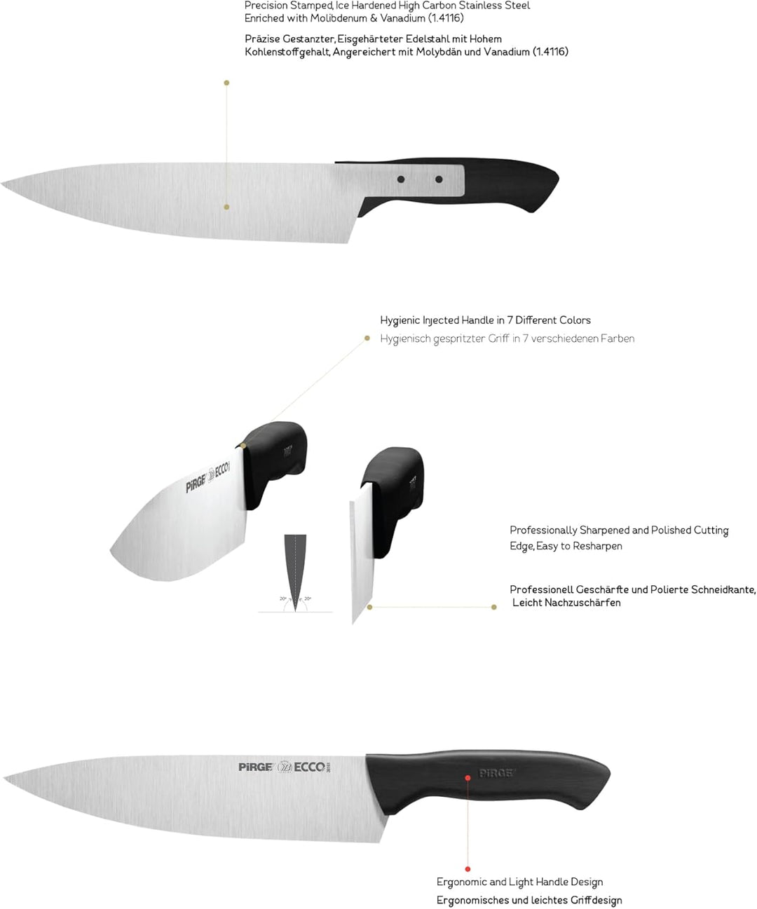 Pirge Ecco Metzgermesser 14,5 cm Schwarz Schlachtermesser - Fleischermesser - Stechmesser - Exzellen