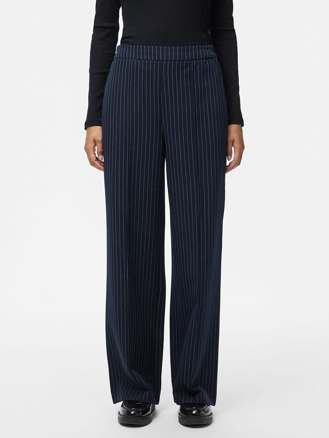 PIECES Damen Pcbozzy Hw Wide Striped Pants Noos Bc Hose, Blau