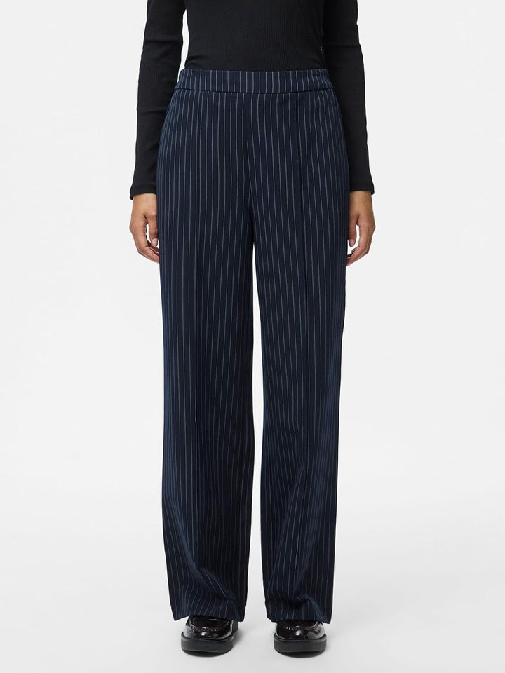 PIECES Damen Pcbozzy Hw Wide Striped Pants Noos Bc Hose, Blau