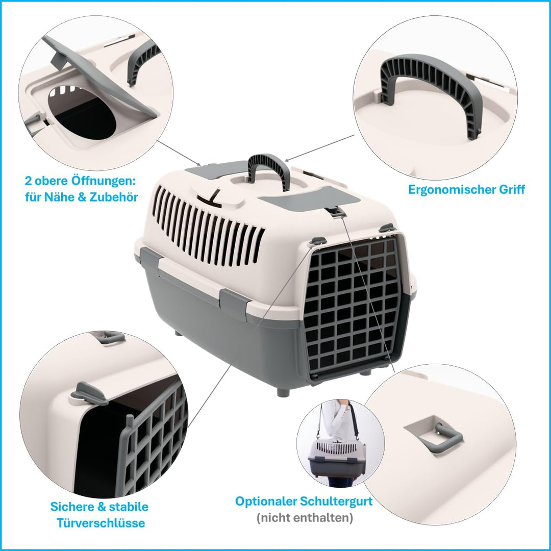 Nomade 2 Transportbox Katze und Hundebox - Transportbox für kleine Hunde und Katzen - 55 x 36 x 35 c