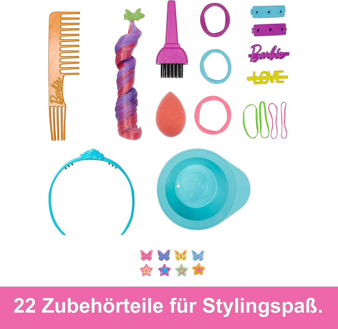 Barbie HMD79 - Barbie-Puppe Deluxe Styling-Kopf, Barbie Totally Hair, lockige braune Neon-Regenbogen