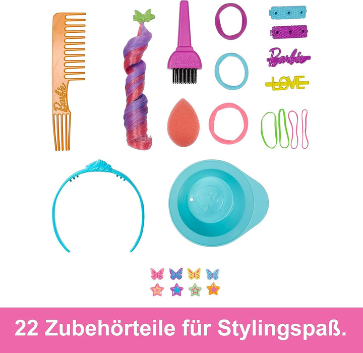 Barbie HMD79 - Barbie-Puppe Deluxe Styling-Kopf, Barbie Totally Hair, lockige braune Neon-Regenbogen