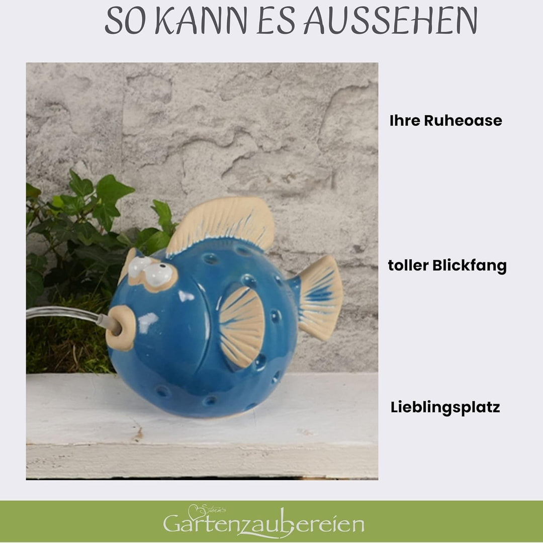 Wasserspeier Fisch blau mit Pumpe