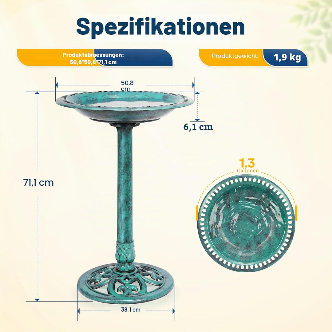 VIVOHOME Vogeltränke 71cm hoch Polyresin leicht antike Optik für Aussenbereich Grün, Grün