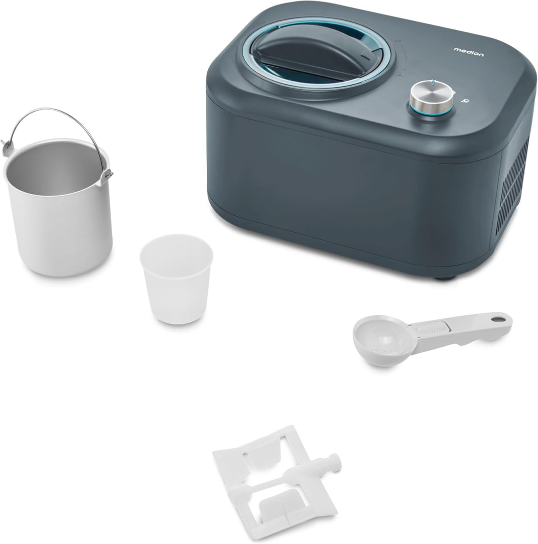 MEDION Eismaschine mit Kompressor (geeignet für die Zubereitung von Eiscreme, Frozen Yoghurt & Sorbe