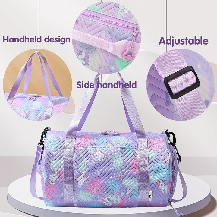 YOUYIKE Sporttasche Mädchen, Einhorn Yogatasche, Reisetasche Kinder, Schwimmtasche, Wasserdicht Turn