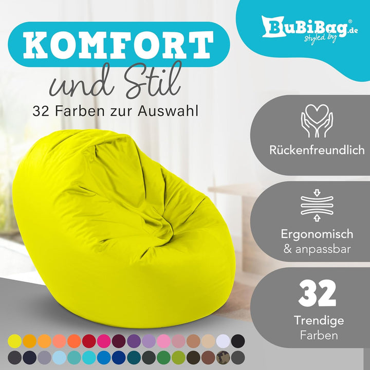 BuBiBag 2in1 Sitzsack L - XXL mit Füllung für Kinder &amp; Erwachsene, Gaming Beanbag &amp; Bodenkissen für