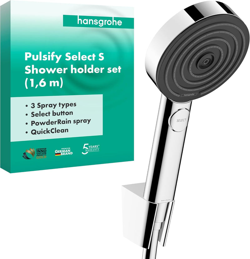 hansgrohe Duschset Pulsify Select S, Duschkopf mit Schlauch und Halterung, Handbrause mit 3 Strahlar