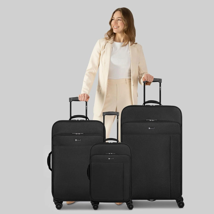 Kofferset 3 Teilig mit 4 Rollen, Reisekoffer Set XL M L, Trolley Koffer Weichgepäck Leicht & Robust,