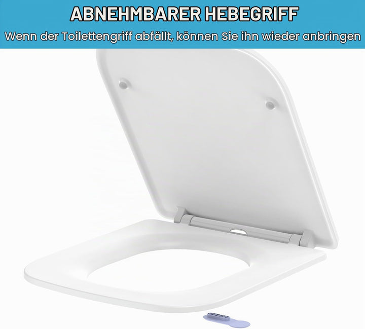 WC Sitz mit Absenkautomatik Eckig | Toilettendeckel Duroplast Weiss | Klobrille mit Schnellverschlus