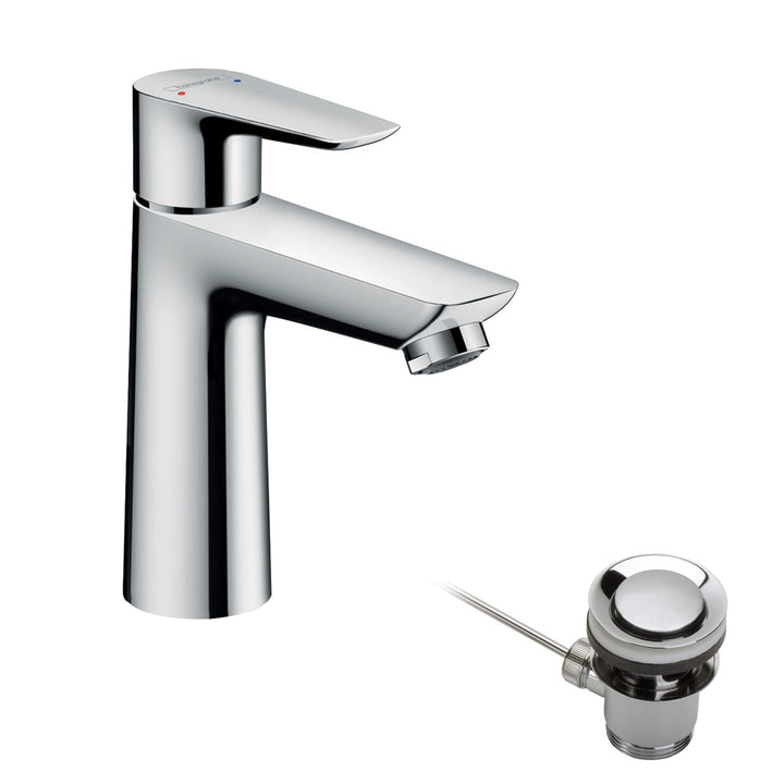 hansgrohe Waschtischarmatur Talis E, Wasserhahn Bad mit Auslauf Höhe 110 mm, mit Zugstange, Badarmat