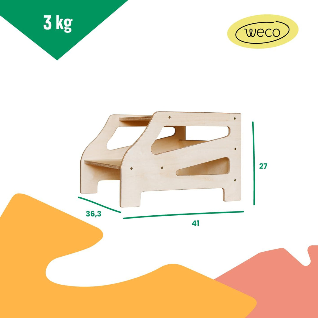 Weco Tritthocker mit 2 Stufen Streifendesign Holzhocker für Kinder Kindertreppchen Schemel Kindermöb