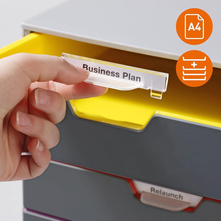 Durable Schubladenbox A4 (Varicolor) Ablagebox 5 Fächer, Ablagebox A4 mit Etiketten zur Beschriftung