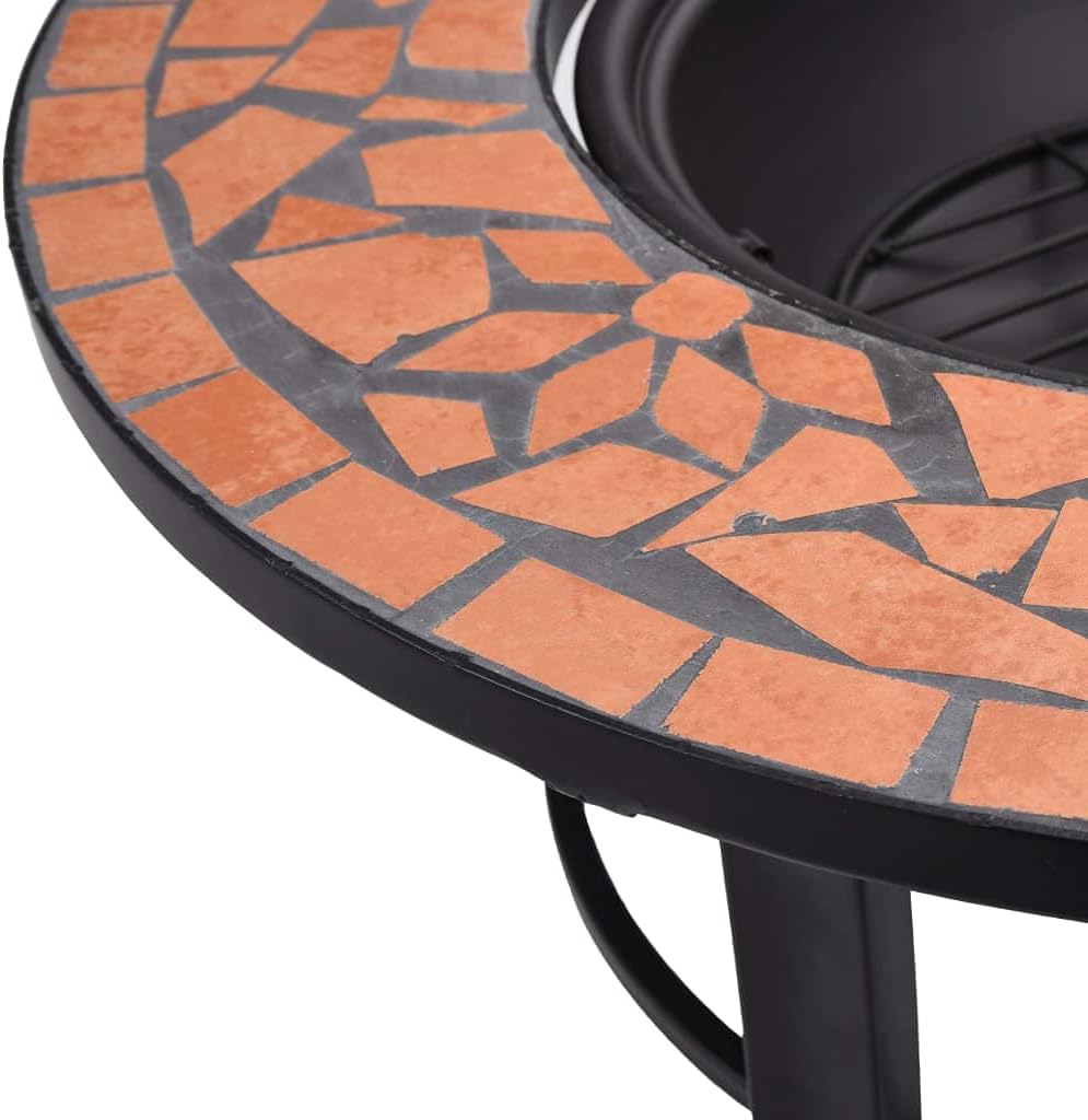 vidaXl Mosaik Feuerstelle mit Dreibeinständer Terrassenofen Feuerschale Grill Gartenfeuer Feuerkorb