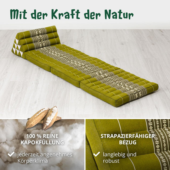 livasia Thaikissen mit 3 Auflagen, Dreieckskissen mit Klappmatratze, Keilkissen Kapok, Rückenkissen