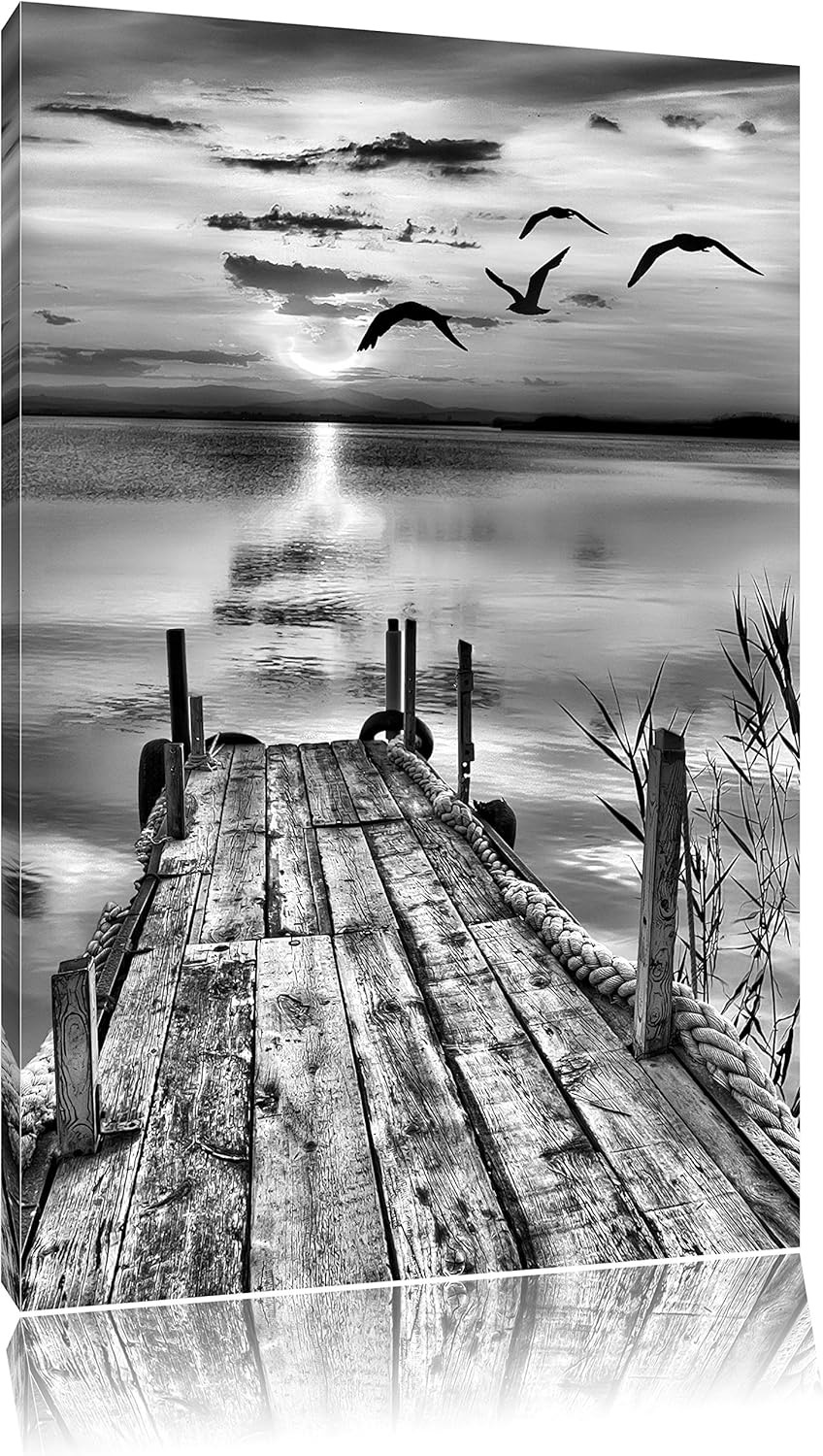 Pixxprint Steg bei Sonnenuntergang / 100x70cm Leinwandbild bespannt auf Holzrahmen/Wandbild Kunstdru