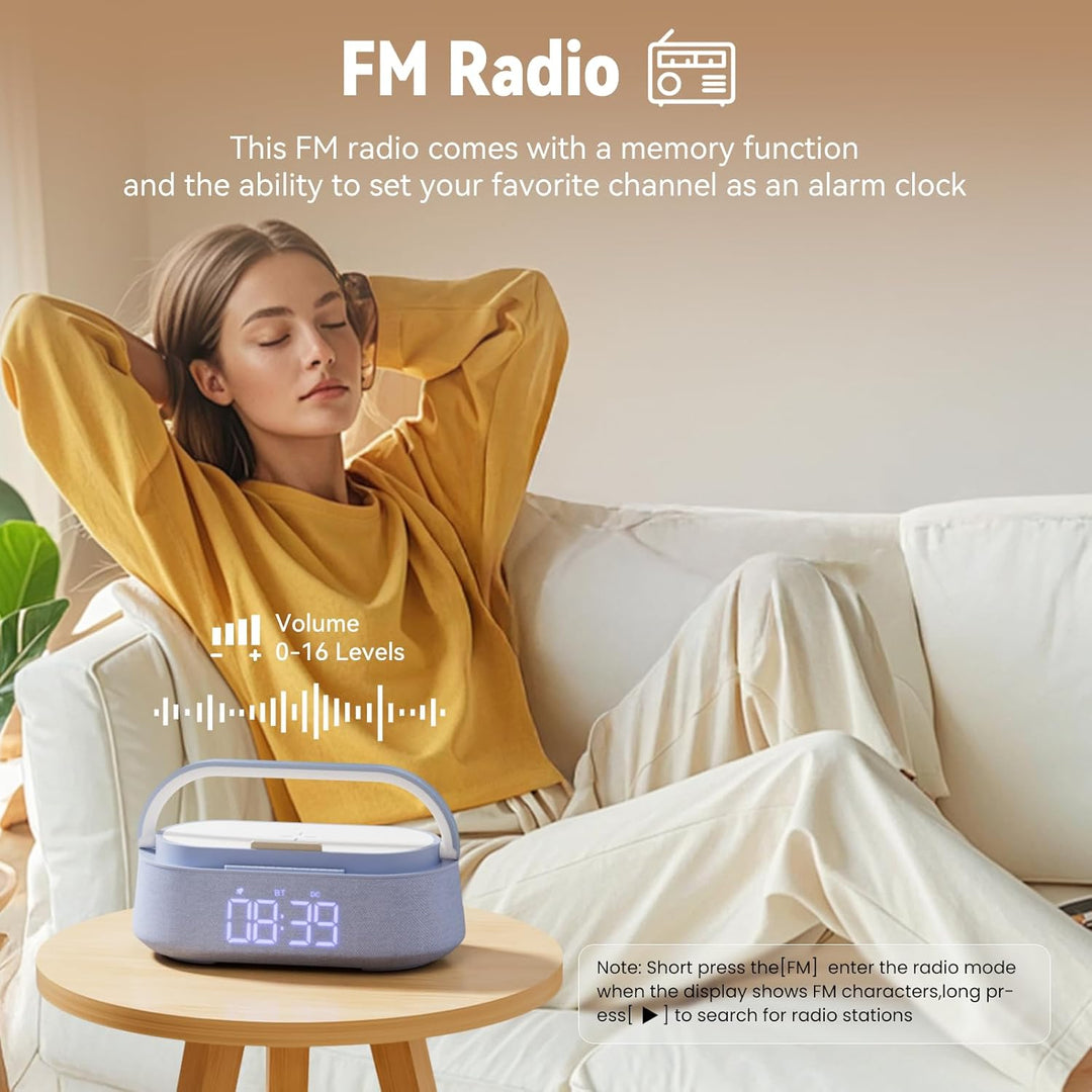 COLSUR Radiowecker Digital mit Wireless Charger, Bluetooth Lautsprecher Smart Wecker Schlummerfunkti