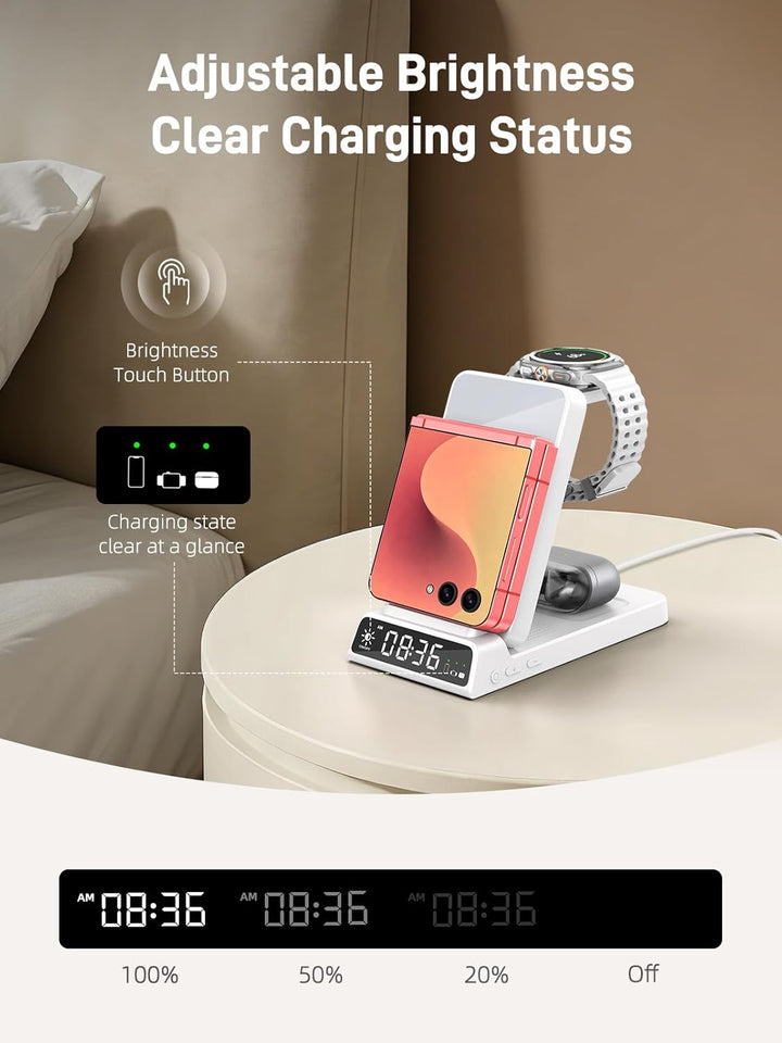 Wireless Charger für Samsung Ladestation 3 in 1 mit Uhr für Samsung Galaxy S26/S25/Z Fold 7/Flip 7/B