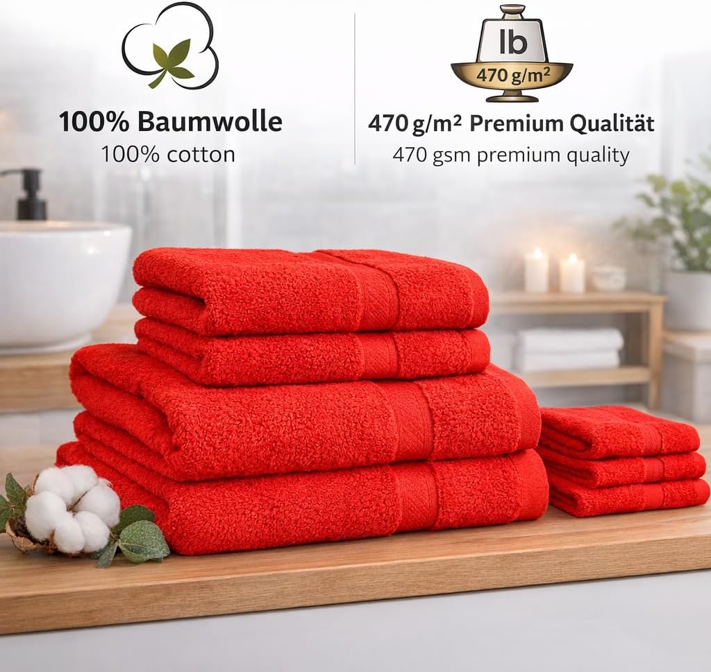 Betz 4-TLG. Handtuch-Set Premium 100% Baumwolle 2 Duschtücher 2 Handtücher Farbe rot, Rot
