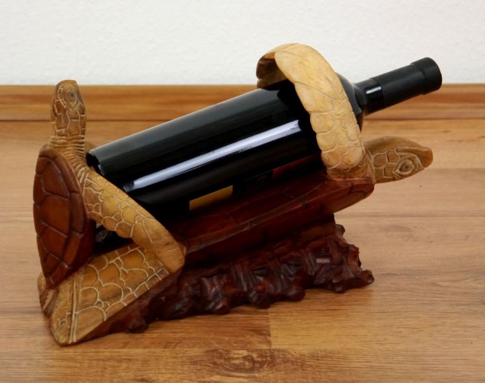 livasia Weinflaschenhalter Bali, Schildkröte liegend, Flaschenhalter, Flaschenständer (Handarbeit)