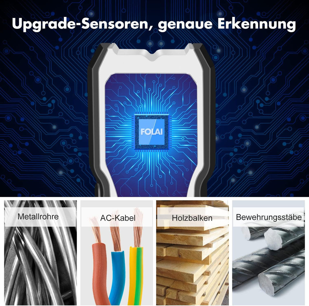 FOLAI Leitungssucher Ortungsgerät 5 in 1，verbesserter elektronischer Wandscanner mit HD-LCD-Display