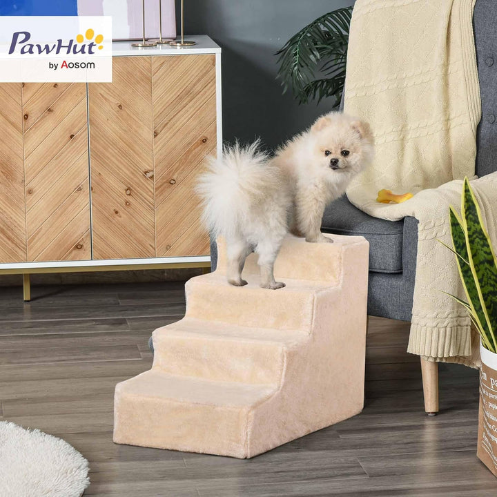 PawHut Hundetreppe 4-stufig, 35 cm Katzentreppe für Bett und Sofa, Haustiertreppe für Hunde und Katz