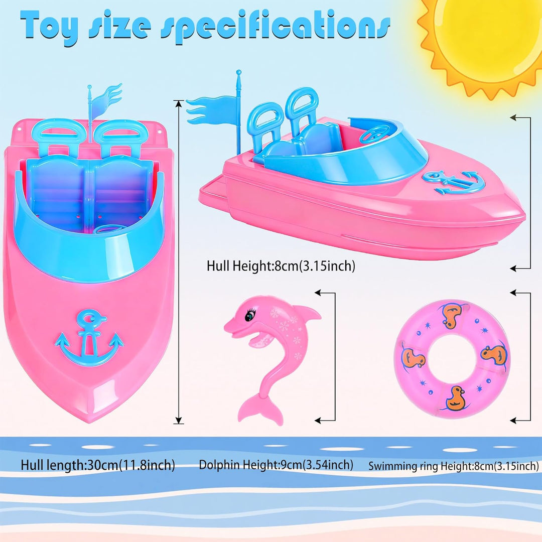 11,5-Zoll-Puppe und Boot-Spielset - Schwimmbadspielzeug mit Badekleidung, Schwimmwesten, Zubehör, 5,
