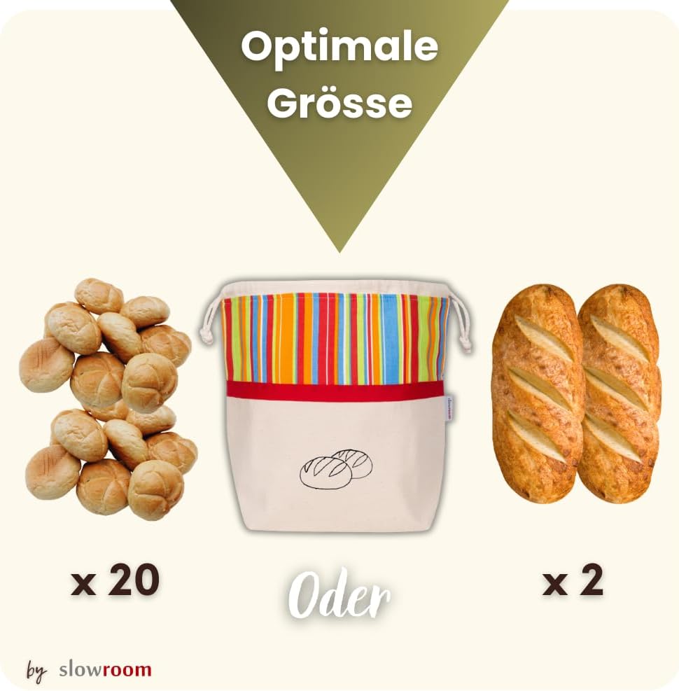 slowroom Brotbeutel zur Brotaufbewahrung und Frischhalten 3 in 1 - Brotkorb Stoff - Brottasche aus B