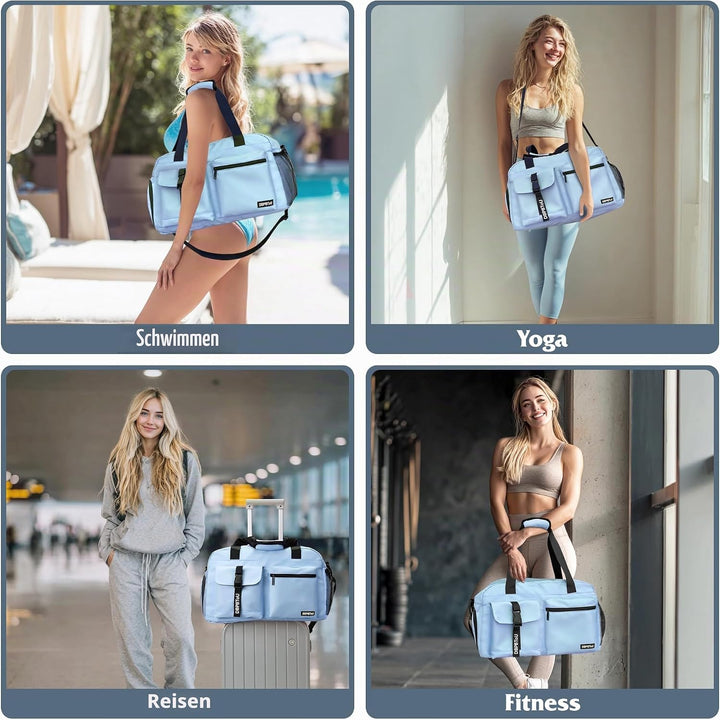 Sporttasche Damen Herren, Reisetasche mit Schuhfach, Trainingstasche mit Nassfach, wasserdichte Week