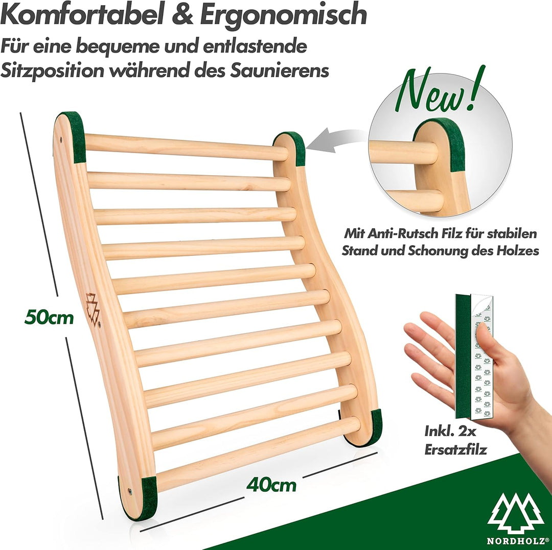 Nordholz® Sauna Rückenlehne ergonomisch - Die Perfekte Rückenstütze für sofortigen Wohlfühleffekt -