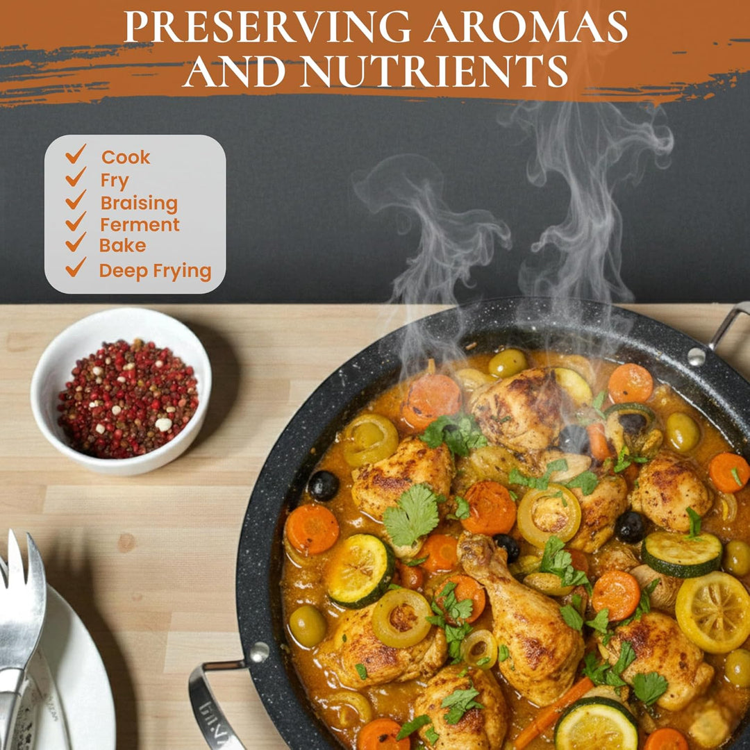 Royal Swiss Tajine 38 cm – Edelstahl mit Keramikdeckel & Dampfventil | Für Induktion, Gas, Ofen & Mi