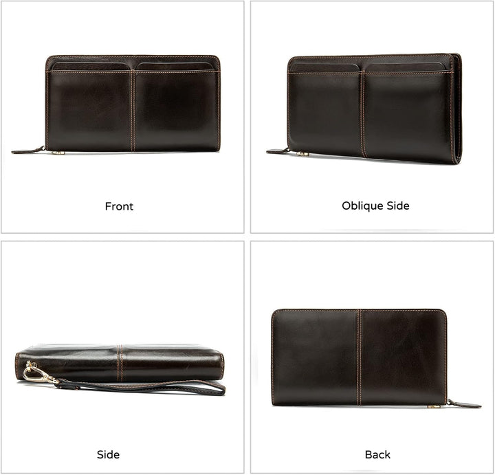 PORRASSO Leder Geldbörse Herren Clutch Tasche Kreditkartenetui Brieftasche Handytasche Portemonnaie