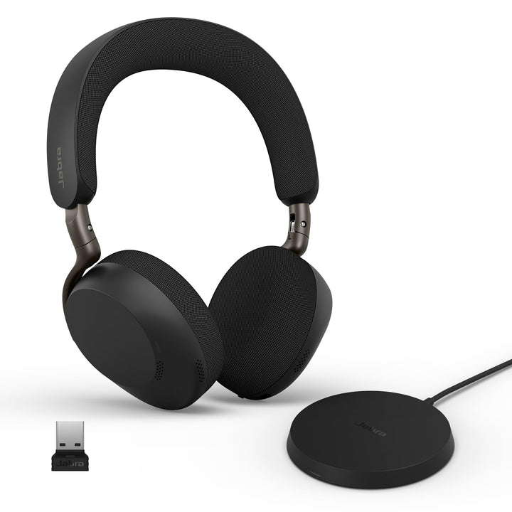 Jabra Evolve3 75 On-Ear Bluetooth Headset kabellos mit Mikrofon & Ladestation für Büro, USB-A, KI-Sp