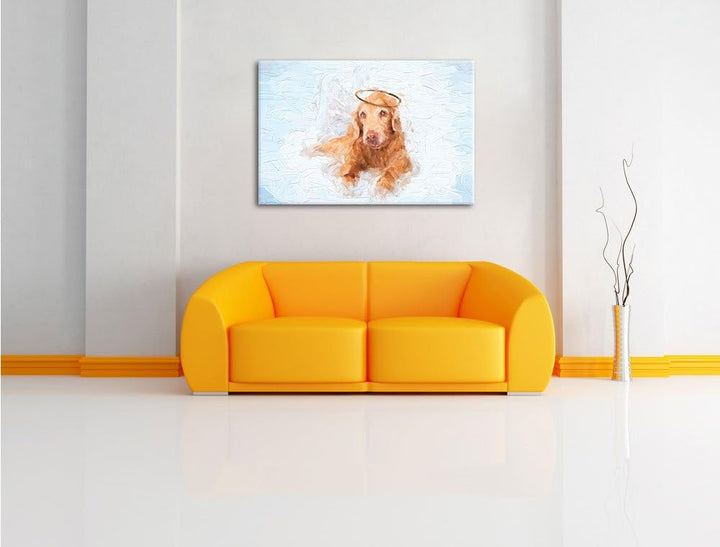 Pixxprint Hundeengel im Himmel als Leinwandbild/Grösse: 100x70 / Wandbild/Kunstdruck/fertig bespannt