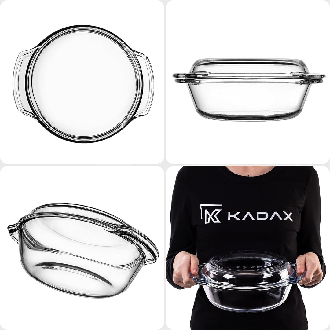 KADAX Auflaufform aus hitzebeständigem Glas, feuerfestes Gefäss, Glasbräter mit Deckel und Griffe, G