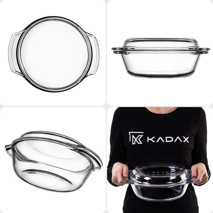 KADAX Auflaufform aus hitzebeständigem Glas, feuerfestes Gefäss, Glasbräter mit Deckel und Griffe, G