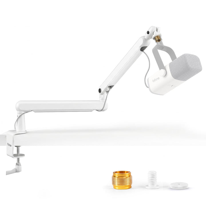 FIFINE Mikrofon Arm, flach einstellbarer Stangen Mikrofon Ständer mit Mikrofonclip, Schraubenadapter