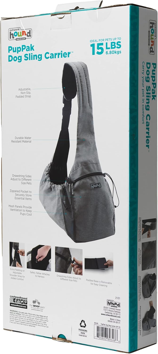 Outward Hound PupPak Hundetragetasche, Grau, Einheitsgrösse Graue Schlinge L 41 x B 17 x H 81 cm, Gr