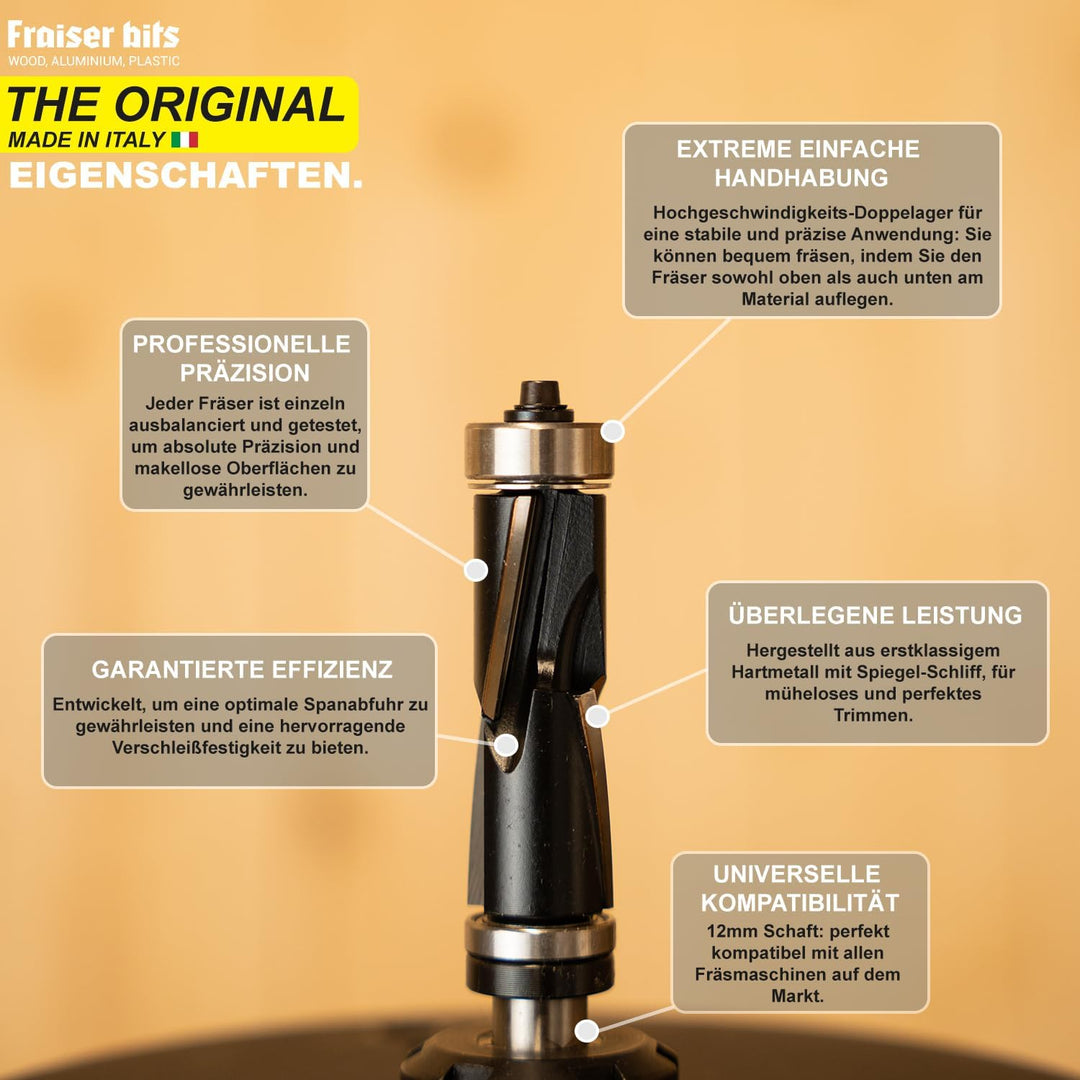 Fraiser® Bündigfräser besäumfräser mit 12 mm oberlager für holz, derivate - und laminatkanten für ha