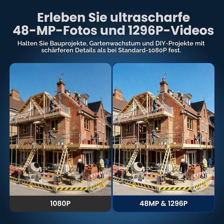 Zeitraffer Kamera 1296P 48MP Baustellenkamera, 6-Facher Digitalzoom 180 Tage Aufnahme Timelapse Came