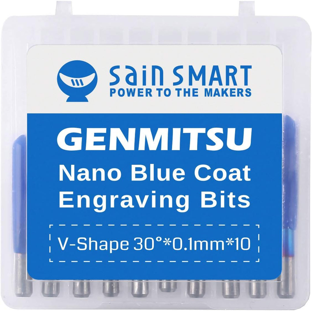 SainSmart Genmitsu 10Pcs Nano Blue Coat Gravierstichel, 30 Grad 0,1 mm Spitze 1/8 "Schaft CNC Fräser