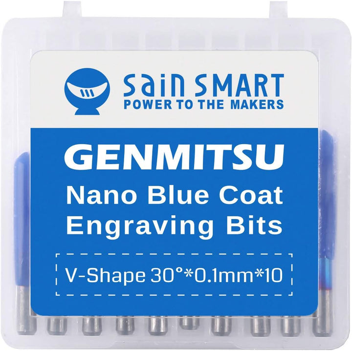 SainSmart Genmitsu 10Pcs Nano Blue Coat Gravierstichel, 30 Grad 0,1 mm Spitze 1/8 "Schaft CNC Fräser