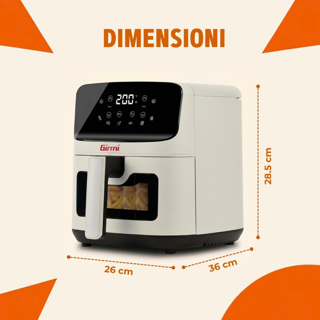 Girmi FG27 "Ecofrit Lite" Heissluftfritteuse, 4,2 Liter, 1400 W, Digitalanzeige, 8 Programme, Timer,